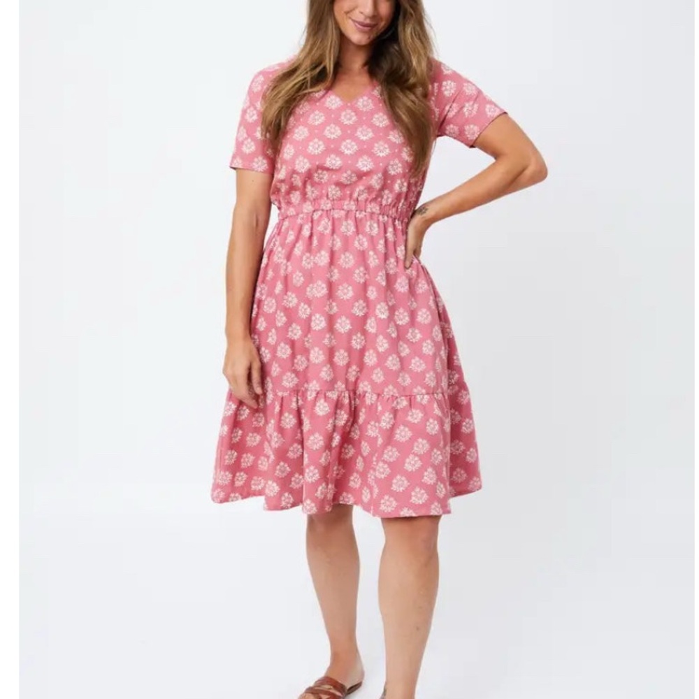 Pink and White Ruffled Tiered Midi Sundress